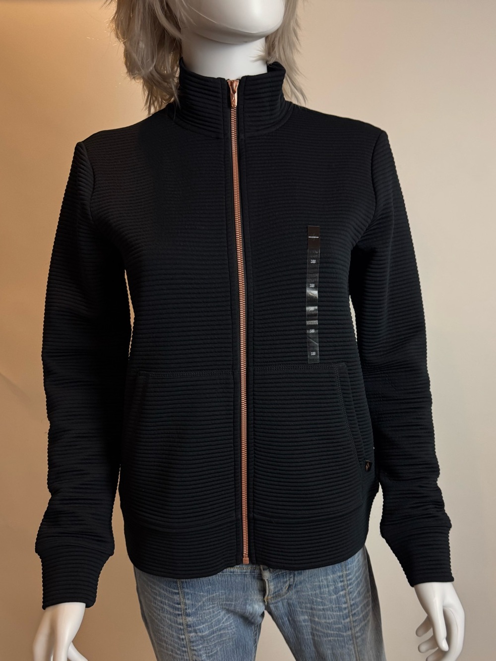 Skechers Black Ribbed Zip-Up Jacket with Rose Gold Zipper